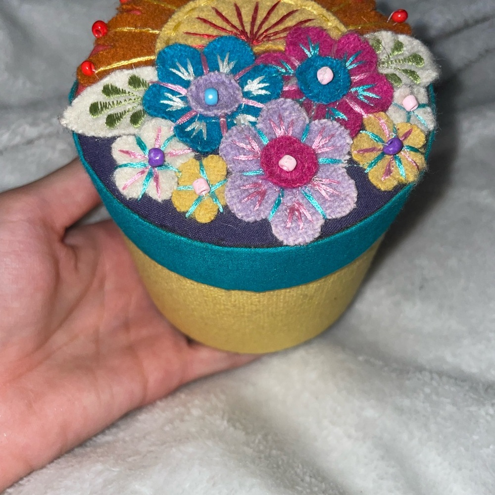 Floral Embellished Felt Trinket Box